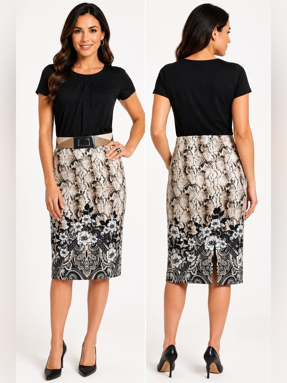WHBM PAISLEY SNAKE-PRINT PENCIL SKIRT (Sz- 2)